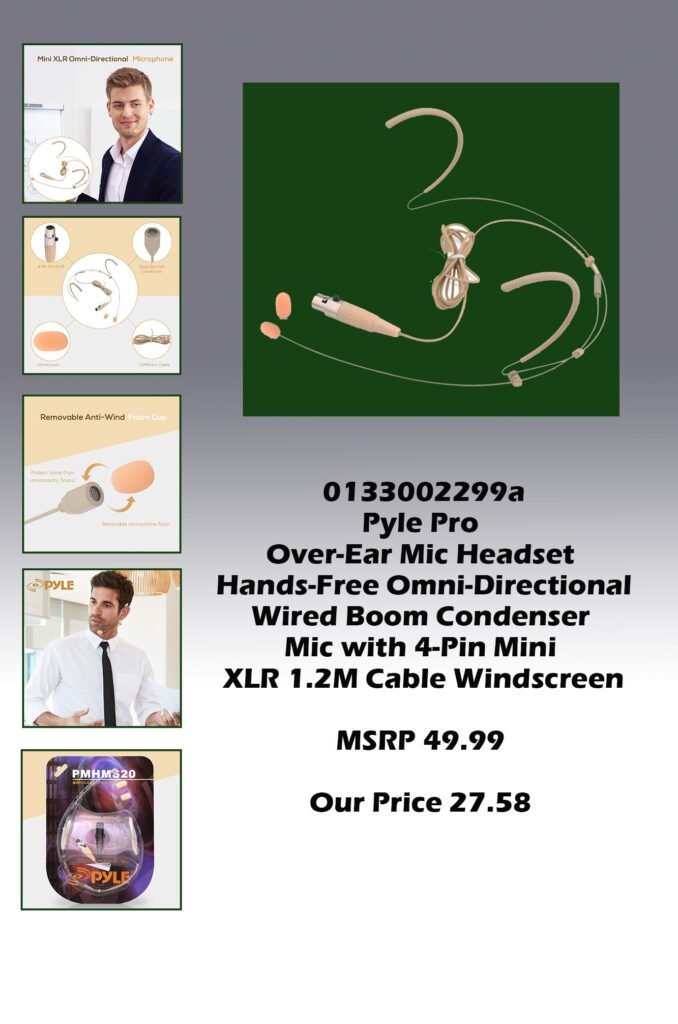 0133002299a-Pyle Pro Over-Ear Microphone Headset Hands-Free Omni-Directional Wired Boom Condenser Mic with 4-Pin Mini XLR 1.2M Cable Windscreen (Beige)_img1_MSRP 49.99 Our Price 32.84 copy